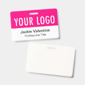 ホットピンクPVCバッジ水平スタッフID名タグ バッジ (正面＆裏面)