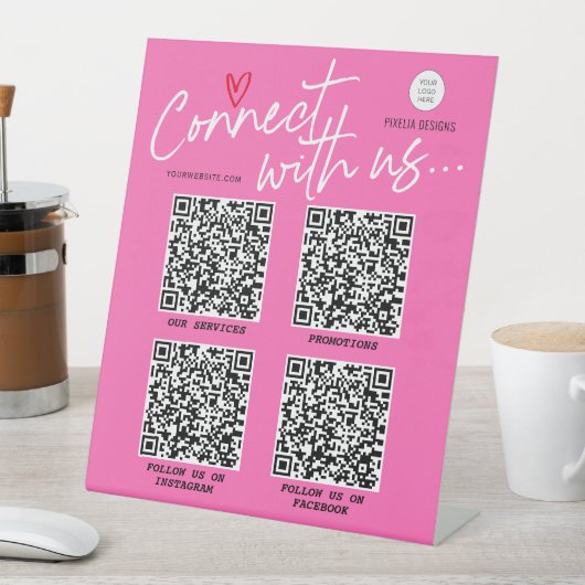 ホットピンクQRコードソーシャルメディアネットワモダンーク  台座サイン (インサイチュ)