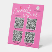 ホットピンクQRコードソーシャルメディアネットワモダンーク  台座サイン (正面)