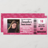 ホットピンクSweet sixteenフォトチケット招待状 招待状 (正面/裏面)