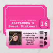 ホットピンクSweet sixteenフォトチケット招待状 招待状 (正面/裏面)