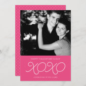 ホットピンクXOXOバレンタインデーのフォトカード シーズンカード (正面/裏面)