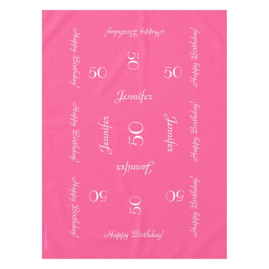 ホットピンパーソナライズされたク50番目の誕生日テーブルクロス テーブルクロス (正面)