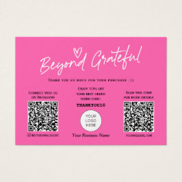ホットピンモダンクスクリプトQRコードサンキューカード