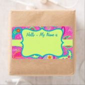 ホットピン明るい赤紫色ペイズリーパターン名タグ ラベル (インサイチュ)