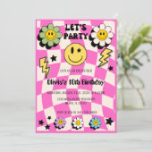 ホットピ名門私立校風のンクレトロハッピー顔パーティー誕生日 招待状 (スタンド正面)