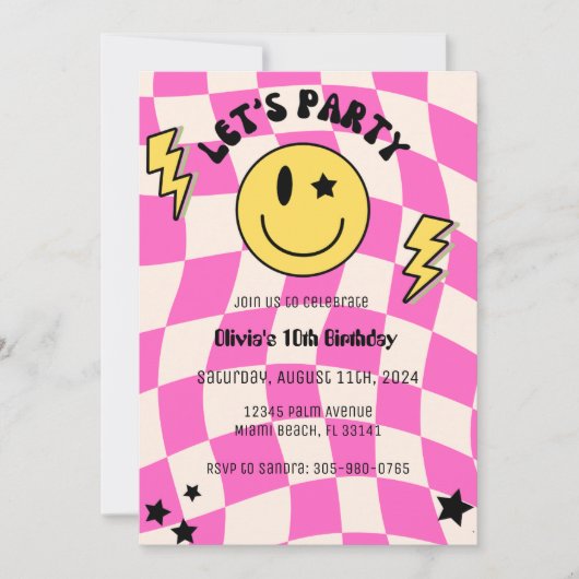 ホットピ名門私立校風のンクY2Kスマイル誕生日招待状 招待状 (正面)