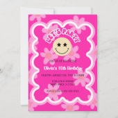 ホットピ名門私立校風のンクY2Kハッピー顔パーティー誕生日 招待状 (正面)