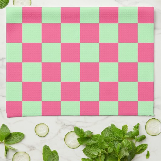 ホットピ市松模様にックとソフトグリーン キッチンタオル (折り畳み)