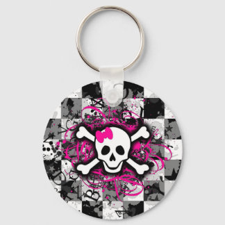 ホットピ市松模様にック（ばちゃばちゃ）跳ねる付きスカル キーホルダー