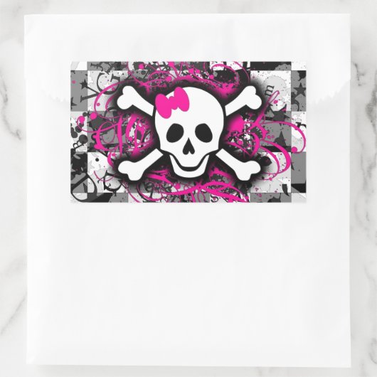 ホットピ市松模様にック（ばちゃばちゃ）跳ねる付きスカル 長方形シール (バッグ)