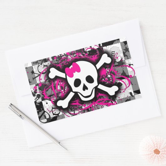 ホットピ市松模様にック(ばちゃばちゃ)跳ねる付きスカル 長方形シール (封筒)