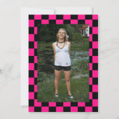 ホットピ市松模様にンクク黒Letsパーティー甘い16写真 招待状 (裏面)