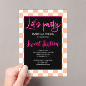 ホットピ市松模様にンク桃ホワイトレットパーティースウィート16 アクリル招待状 (インサイチュ (ポータブル))