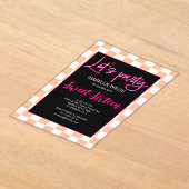 ホットピ市松模様にンク桃ホワイトレットパーティースウィート16 アクリル招待状 (レイダウン)