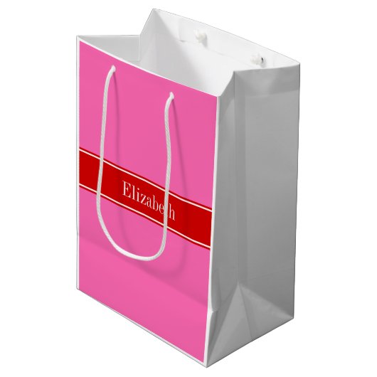 ホットピ無地のンク#2レッドRbn名モノグラム ミディアムペーパーバッグ (正面アングル)