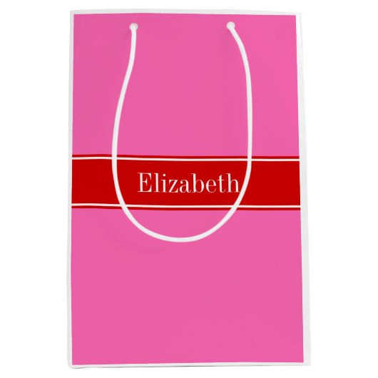 ホットピ無地のンク#2レッドRbn名モノグラム ミディアムペーパーバッグ (正面)