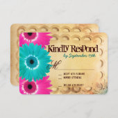 ホットピ素朴ンクティール（緑がかった色）デイジーウェディングRSVPカード 出欠カード (正面/裏面)