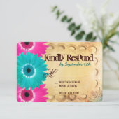 ホットピ素朴ンクティール（緑がかった色）デイジーウェディングRSVPカード 出欠カード (スタンド正面)