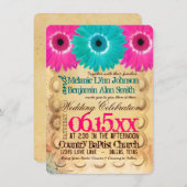 ホットピ素朴ンクティール(緑がかった色)デイジー結婚式招待状 招待状 (正面/裏面)