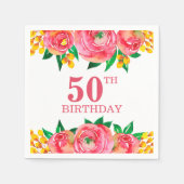 ホットピ鮮やかンクとイエローウォーターのカラーフローラ スタンダードカクテルナプキン (正面)