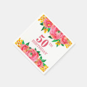 ホットピ鮮やかンクとイエローウォーターのカラーフローラ スタンダードカクテルナプキン (角)