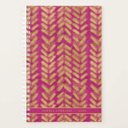 ホットピ鮮やかンクと金ゴールドパターン プランナー手帳 (正面)