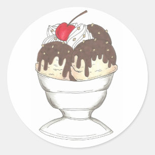 ホットファッジアイスクリームサンデさくらんぼデザートグルメ ラウンドシール