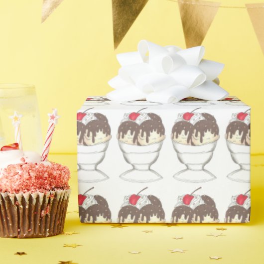 ホットファッジアイスクリームサンデザートスクープ店 ラッピングペーパー (誕生日パーティー)