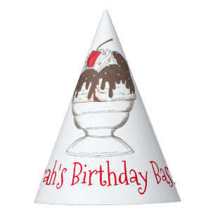 ホットファッジアイスクリームサンデパーソナライズされた誕生日 パーティーハット