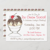ホットファッジサンデアイスクリームソーシャルバースデーパーティー 招待状 (正面/裏面)