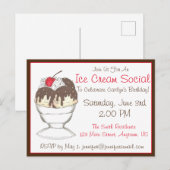ホットファッジサンデー アイスクリーム ソーシャル バースデーパーティー インビテーションポストカード (正面/裏面)