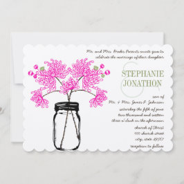 ホットブライトピンクのメイソンの瓶のワイルドフラワー結婚ズ 招待状