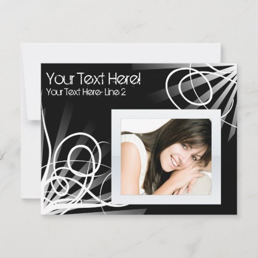 ホットブラックとホワイトスワールのフォトパーティの招待状 招待状 (正面)