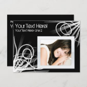 ホットブラックとホワイトスワールのフォトパーティの招待状 招待状 (正面/裏面)