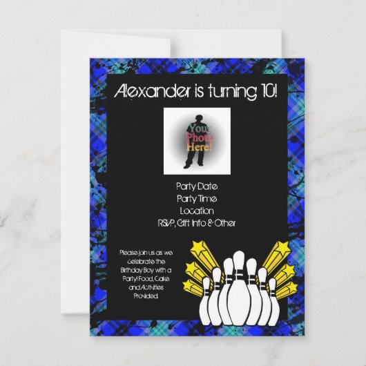 ホットブルーボーイの写真ボウリングパーティー招待状 招待状 (正面)