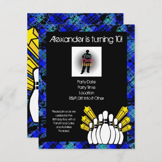 ホットブルーボーイズフォトボーリングパーティの招待状 招待状 (正面/裏面)