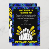 ホットブルーボーイパーソナライズされたボーリングパーティの招待状 招待状 (正面/裏面)