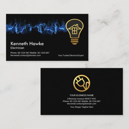 ホットブルー電気稲妻バルブホーム 名刺 (正面/裏面)