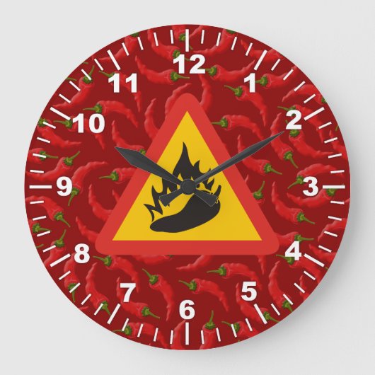 ホットペッパーの危険標識 ラージ壁時計 (正面)