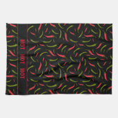 ホットホットホットホットチリピーパーパターンのブラック キッチンタオル (横)