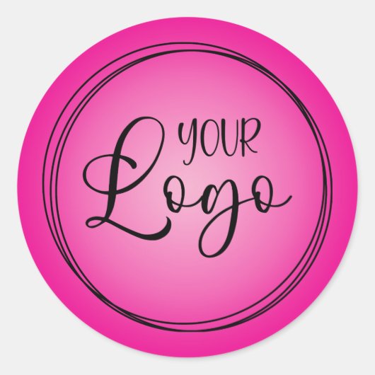 ホットライトピンクの放射状グラデーションロゴ ラウンドシール (正面)