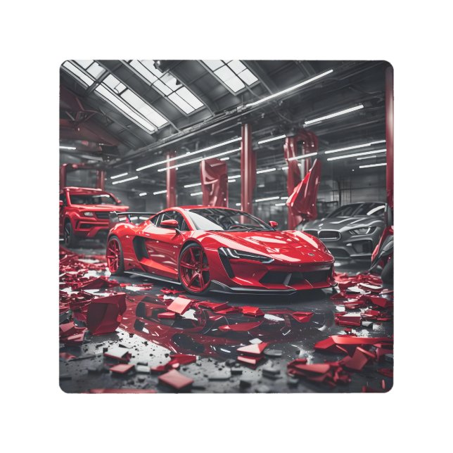 ホットレッドスポーツカーXIX メタルプリント (正面)