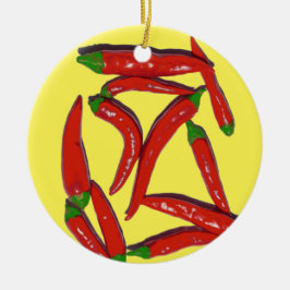 ホットレッドチリピーパーズパターン セラミックオーナメント