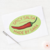 ホットレッドチリペッパースパイシー自家製サルサ作り 楕円形シール (封筒)