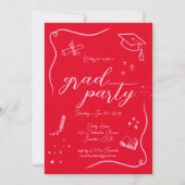 ホットレッドピンク手描きスクライブル卒業 招待状 (正面)