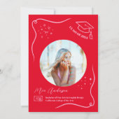 ホットレッドピンク手描きスクライブル卒業 招待状 (裏面)