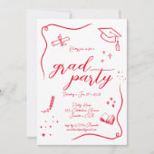 ホットレッド手描きスクライブル卒業 招待状 (正面)