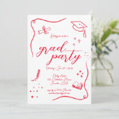 ホットレッド手描きスクライブル卒業 招待状 (スタンド正面)