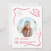 ホットレッド手描きスクライブル卒業 招待状 (裏面)